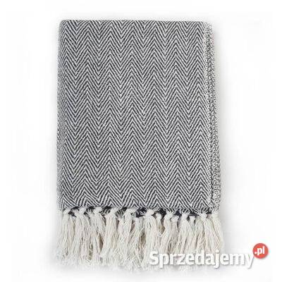 Bawełniana narzuta w jodełkę 125x150 granatowa Warszawa