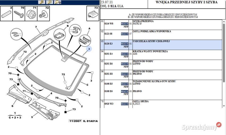 Uszczelka szyby przedniej Peugeot 406 coupe osobowe śląskie Kalety
