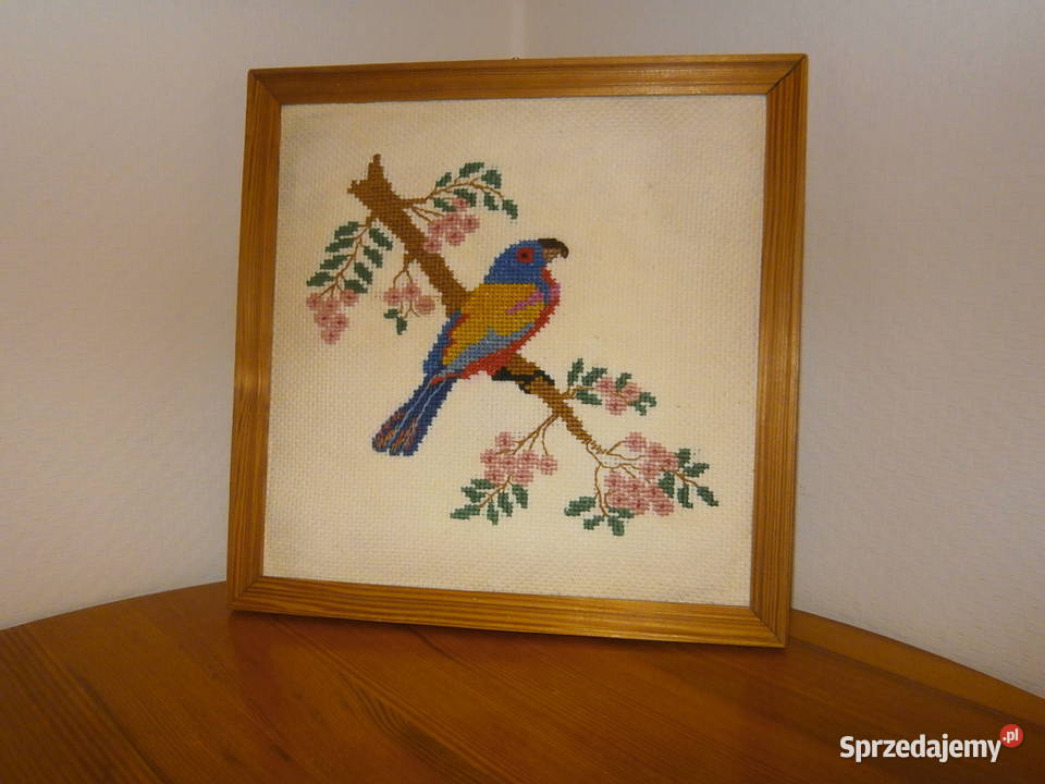 Obraz haftowany w ramie 27x27 rękodzieło vintage Łódź