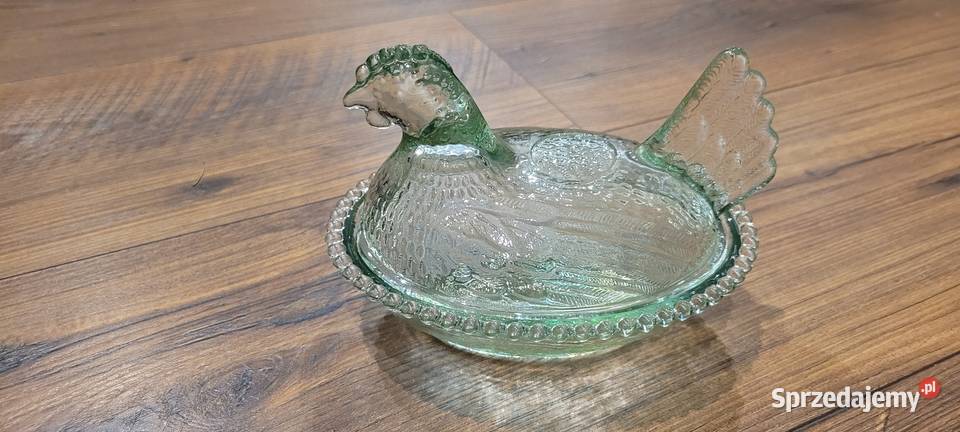 Szklana zielona kurka bombonierka Gdańsk