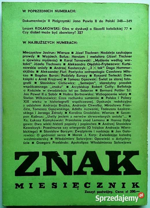 Znak Miesięcznik Moja odpowiedź na słowa papieża Rok wydania 1985 Kraków sprzedam