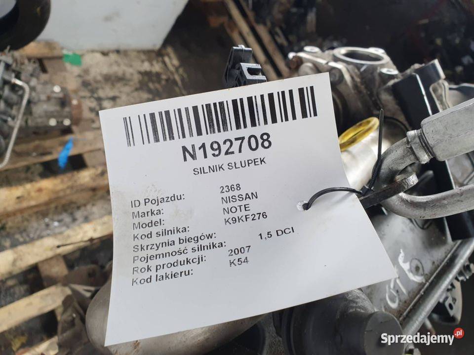 SILNIK SŁUPEK NISSAN NOTE 15 DCI K9K F276 Pozostałe sprzedam