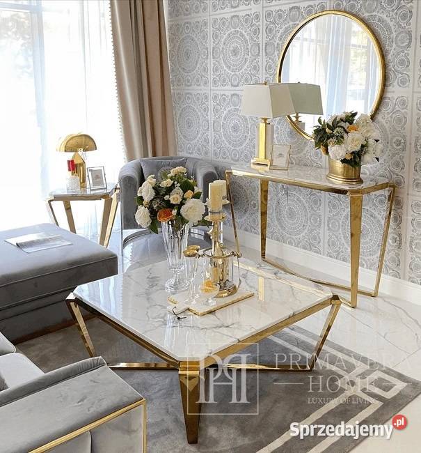 Konsola glamour złota z białym konglomeratem Warszawa