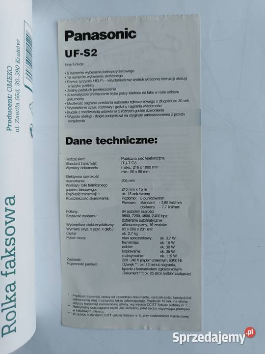 Panafax UFS2YF Panasonic made in Singapore Gdynia sprzedam