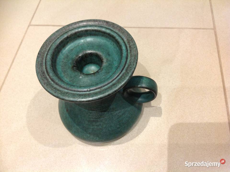 Zielony Ceramiczny Świecznik z Uchwytem Dekoracje i ozdoby Nowa Sól