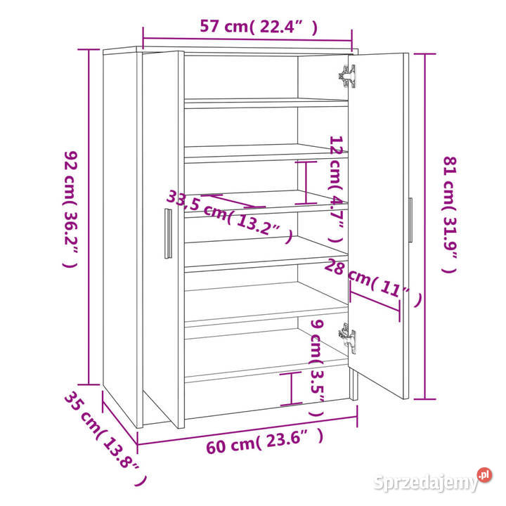 Szafka na buty szary dąb sonoma 60x35x92 Warszawa
