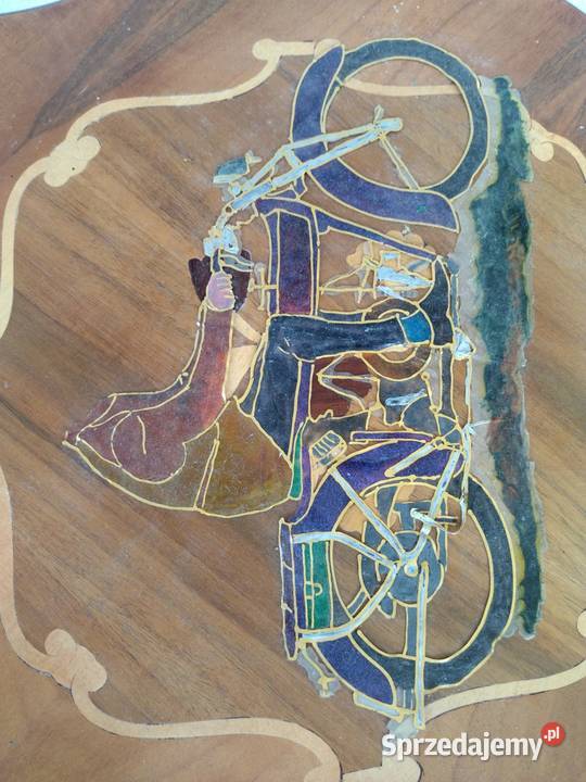 Stolik intarsja stoliczek ozdobny drewniany Siedlisko