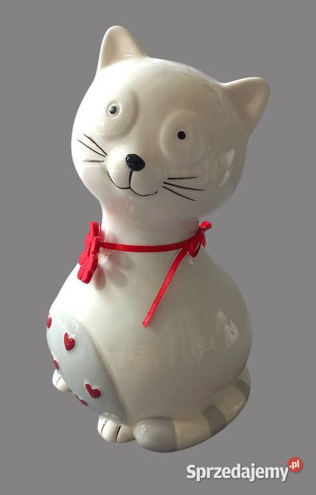 Urocza dekoracja figurka ceramiczna kot biały z