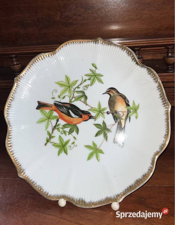 Patera z ptakami Biała porcelana Złocona na pomorskie
