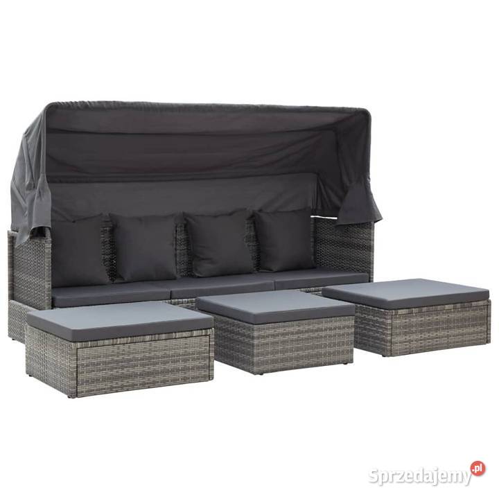 Leżanka ogrodowa z daszkiem szara rattan PE46158 Warszawa