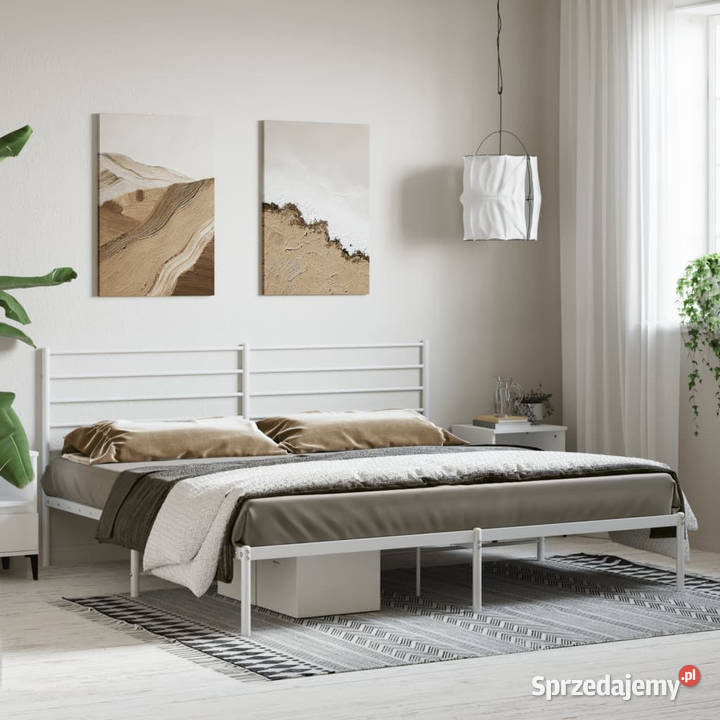 Łóżko Metalowe Białe Rama Łóżka Ze Stelażem 207cm Warszawa