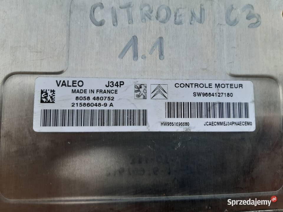 Citroen C3 14 Sterownik komputer silnika Części samochodowe
