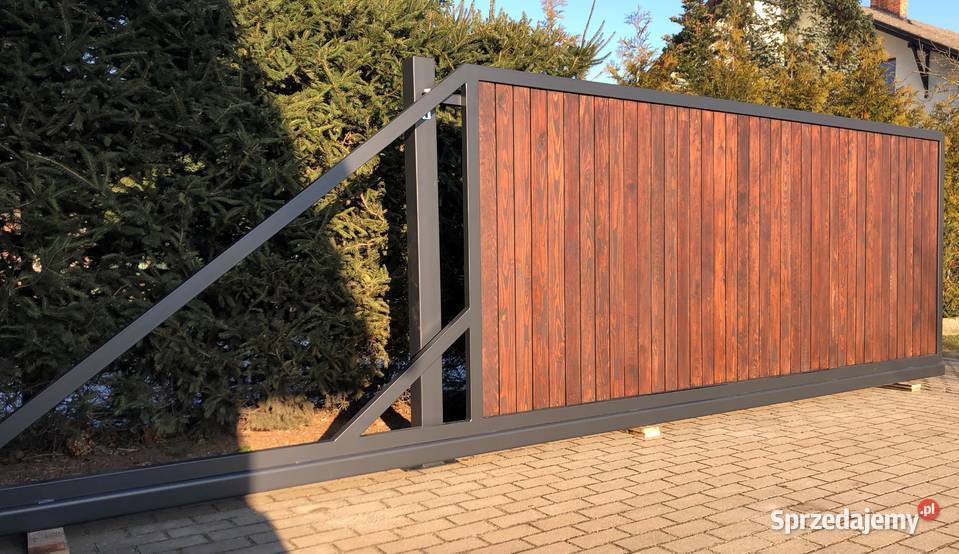 Nowoczesna Brama przesuwna drewno ogrodzenie przesuwna śląskie Katowice