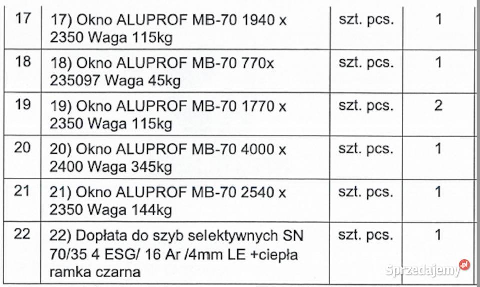 sprzedam okna aluminiowe najwyższej klasy z