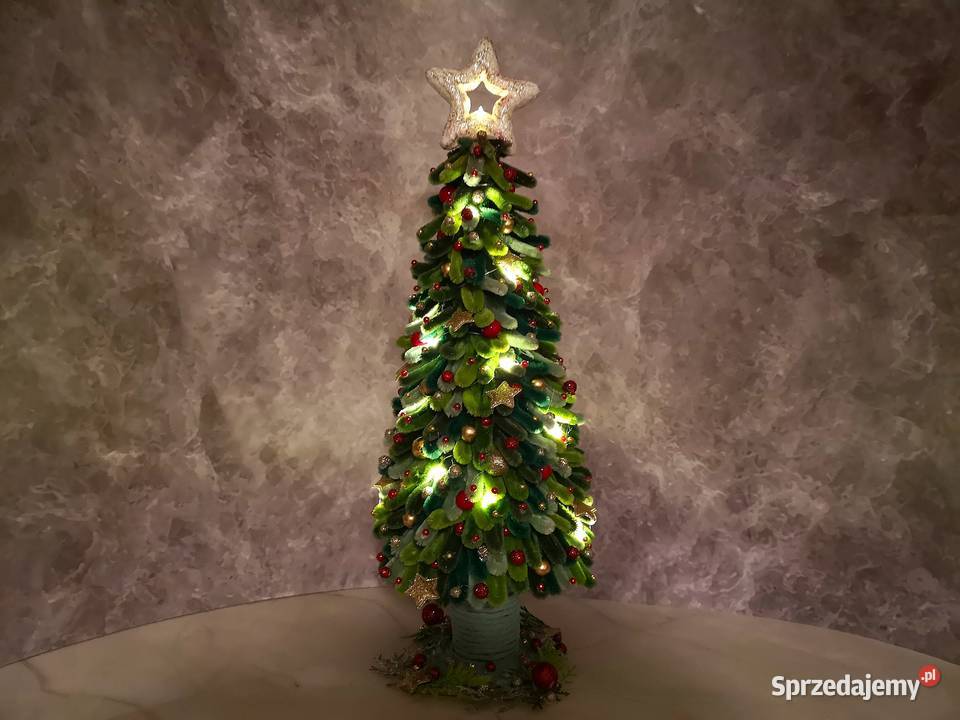 Choinka świąteczna złotoczerwona rękodzieło LED Kielce