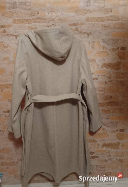 40L ZARA Beżowy płaszcz z kapturem i paskiem z Kraków sprzedam