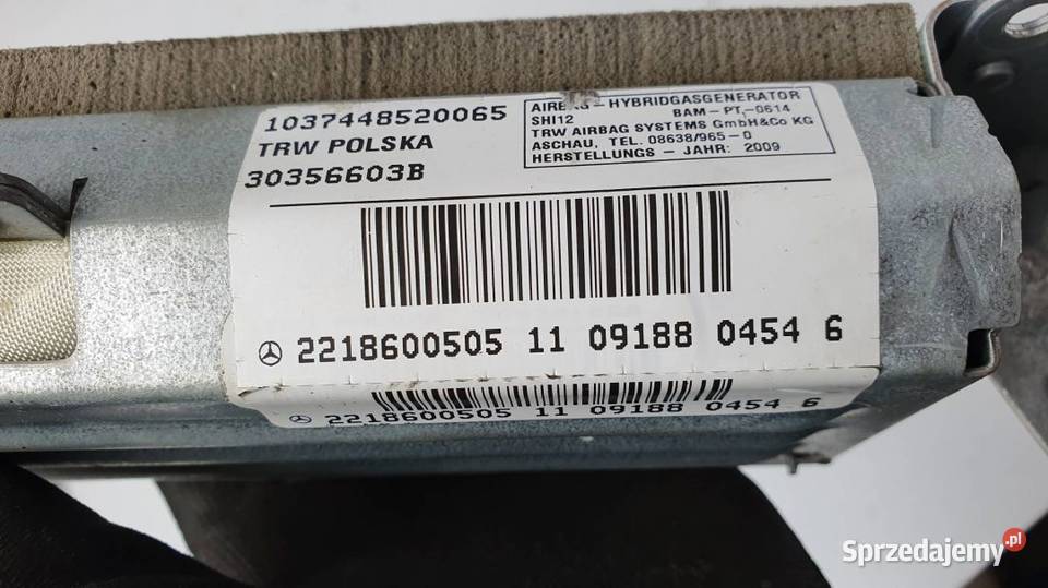 PODUSZKA AIRBAG KANAPY A2218600505 SKLASA W221 Lipno