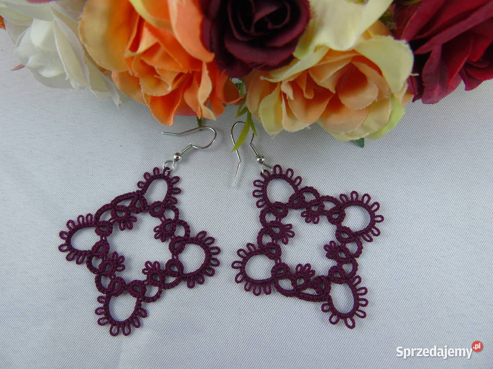 Kolczyki frywolitkowe różne wzory i kolory Wiśniowa