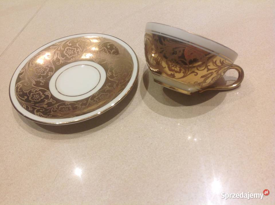 Złocona Filiżanka z Podstawkiem Porcelana Nowa Sól sprzedam