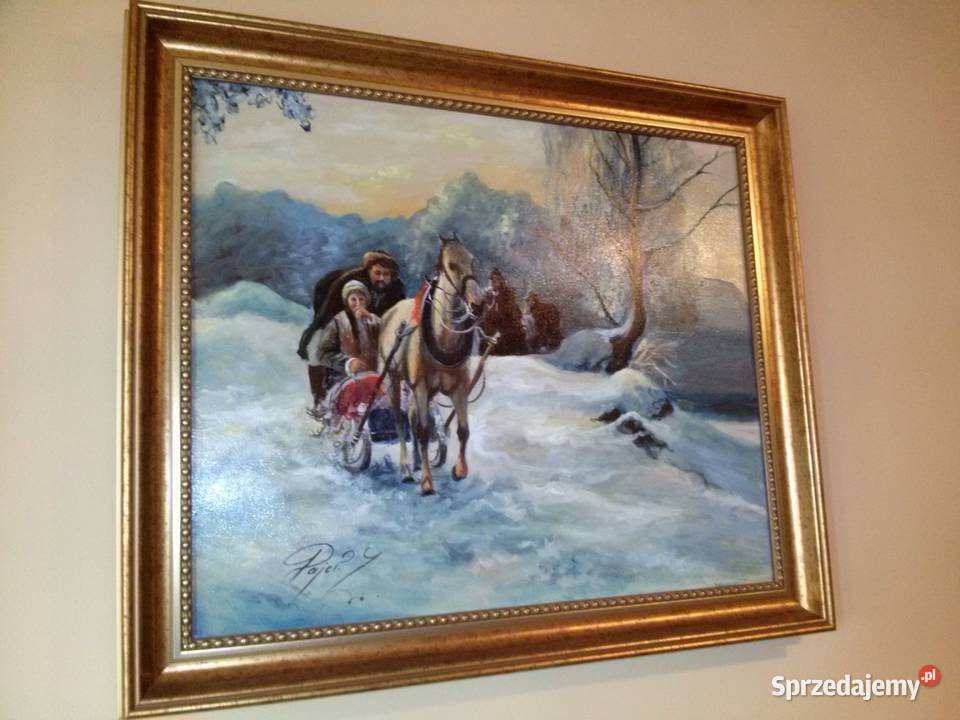 Obraz olej na płótnie autor Zenon Pajor Zaprzęg Włocławek