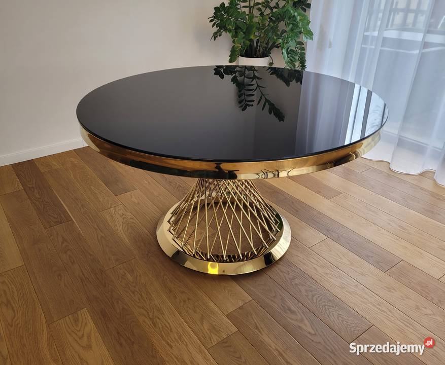 STÓŁ OKRĄGŁY GLAMOUR ZŁOTOCZARNY AKANT 75cm Gierałtowiczki