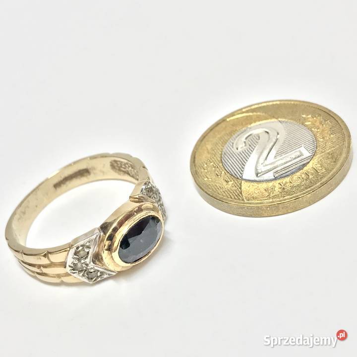 Złoty PIERŚCIONEK 14K cudny SZAFIR cyrkonie r 16 złote Warszawa sprzedam