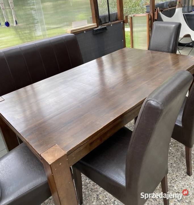 Stół z litego z krzesłami dwuosobową ławką 160cm Wrocław sprzedam