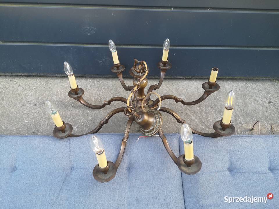 Duży żyrandol mosiężny 8ramienny Aleksandrów Łódzki