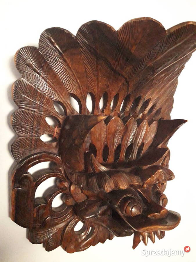 Drewniana maska lwa Bali Indonezja UNIKAT Janów Lubelski