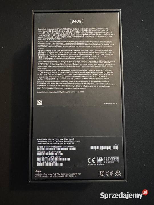 Apple iPhone 11 Pro 64 GB Silver Pudełko Apple / iPhone Warszawa