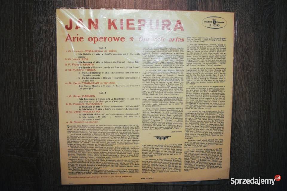 Jan Kiepura Arie operowe NIEUŻYWANA 1966 płyta winylowa kujawsko-pomorskie Chełmno