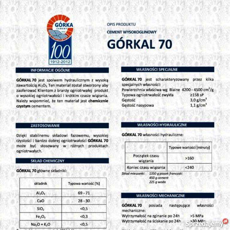Cement GÓRKAL4070 Wysokoglinowy OGNIOODPORNE LA Lublin