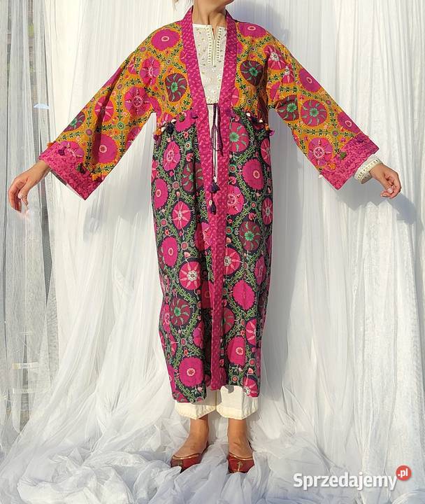 Długa narzutka kimono M 38 kolorowe bawełna folk Rozmiar 38(M) Marynarki i żakiety zachodniopomorskie Szczecin