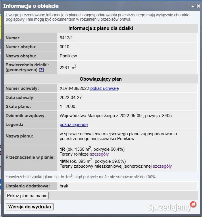 Działka budowlano rolna Ponikiew 57zł/m2