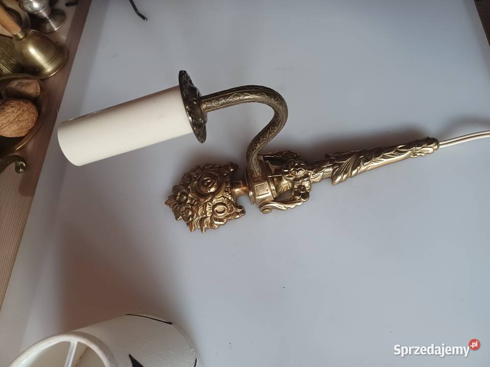 Piękny kinkiet mosiężny z abażurem Poznań