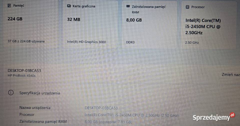 Laptop HP ProBook 4540s i52450M 8GB RAM SSD Intel Core i5 podkarpackie Rzeszów sprzedam
