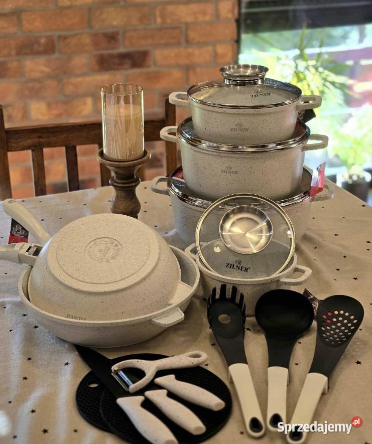 369 Garnki biały marmur 21 elementow Zilner