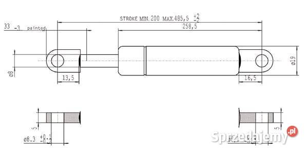 Sprężyna gazowa L4855 mm 800N Stabilus CA094889 Kamionna