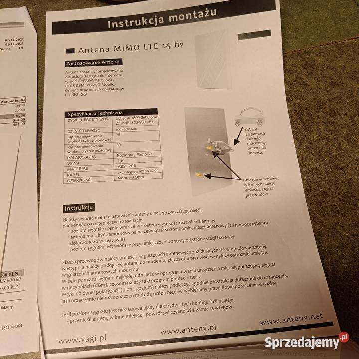 Antena Mimo 4G LTE plus przewody pomorskie Mieroszyno sprzedam