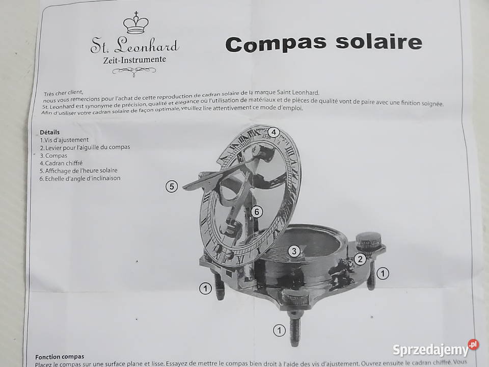 Mosiężny Zegar Słoneczny Z Kompasem St Leonhard Antyki Biłgoraj
