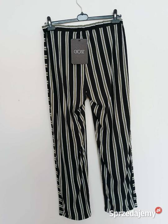 Choise Czarne spodnie w białe i oliwkowe paski r Długie Gdynia