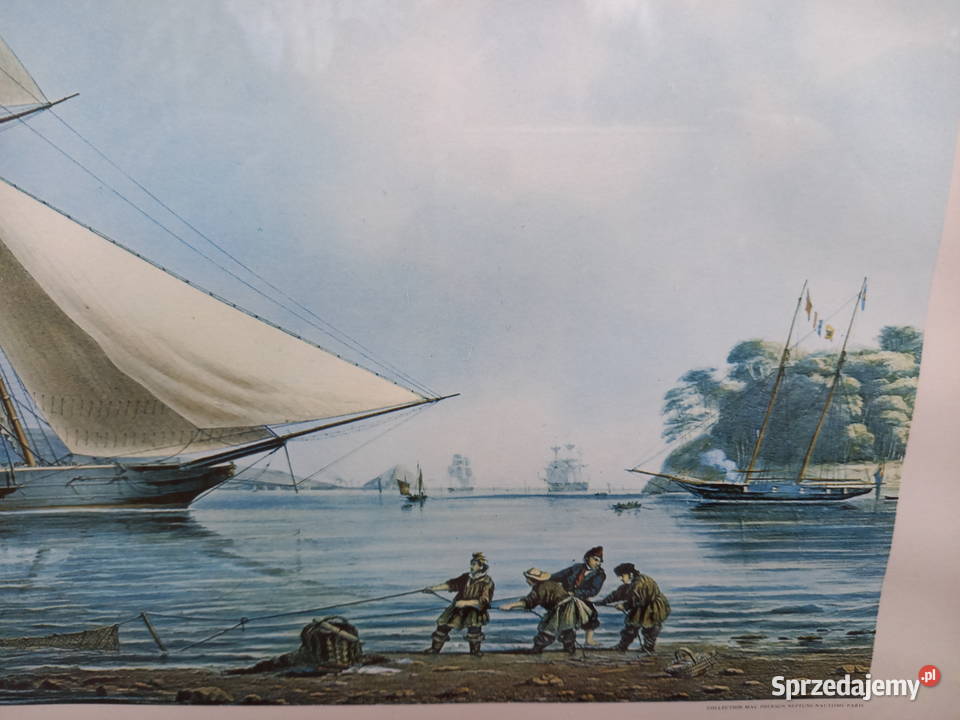 Marynistyka żeglarstwo duża stara grafika Warszawa