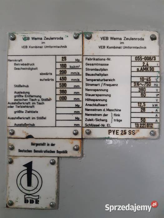 Prasa hydrauliczna WMW PYE 25 SS 3700000 Netto Krobia