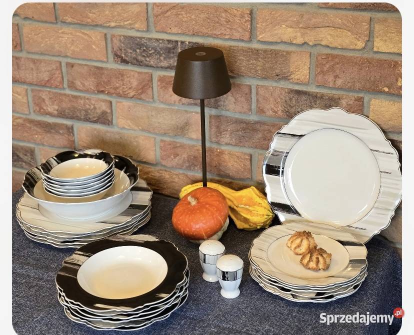 Promocja 229 Talerze 28 elementów biało szare Zabrze