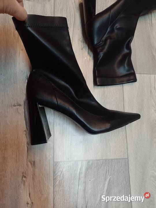 4142 Czarne Biznesowe Botki wieczorowe na skóra ekologiczna sprzedam