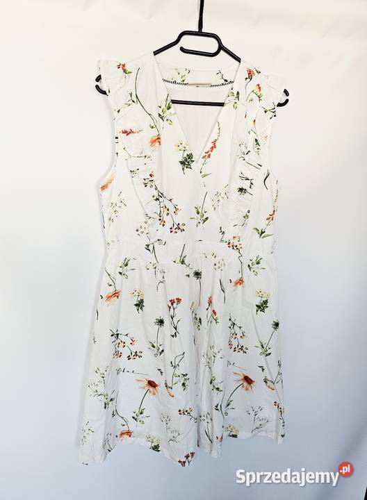 Biała sukienka w kwiaty Freequent m 38 Długość Midi Łomianki Dolne sprzedam