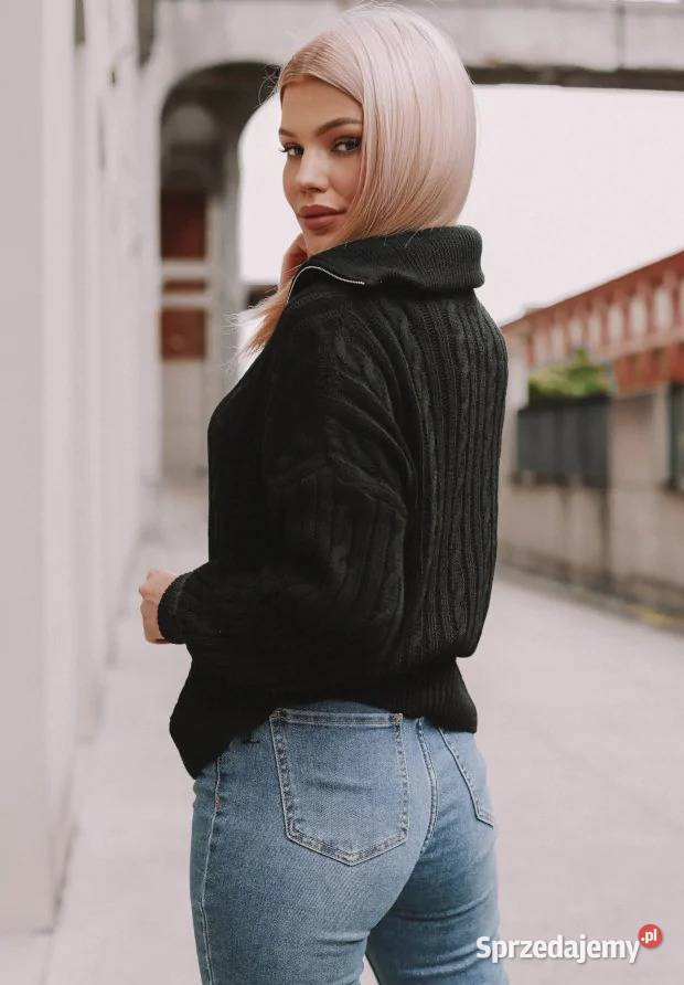 Sweter Damski Z Suwakiem Ann Czarny Moda i Styl