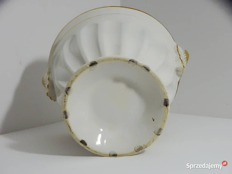 Wazon ceramiczny z uchwytami biały ze złotem Wazony Biłgoraj sprzedam
