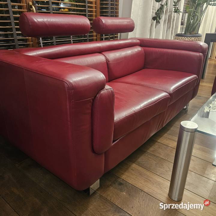 Zestaw ze skóry kanapa fotel pufy stolik Komplety wypoczynkowe Częstochowa sprzedam
