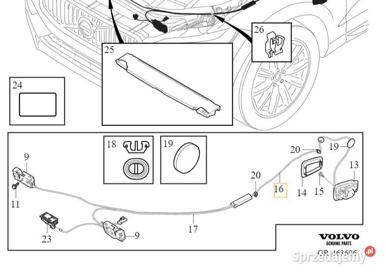 VOLVO XC60 XC90 II wewnetrzna linka otwierania dolnośląskie